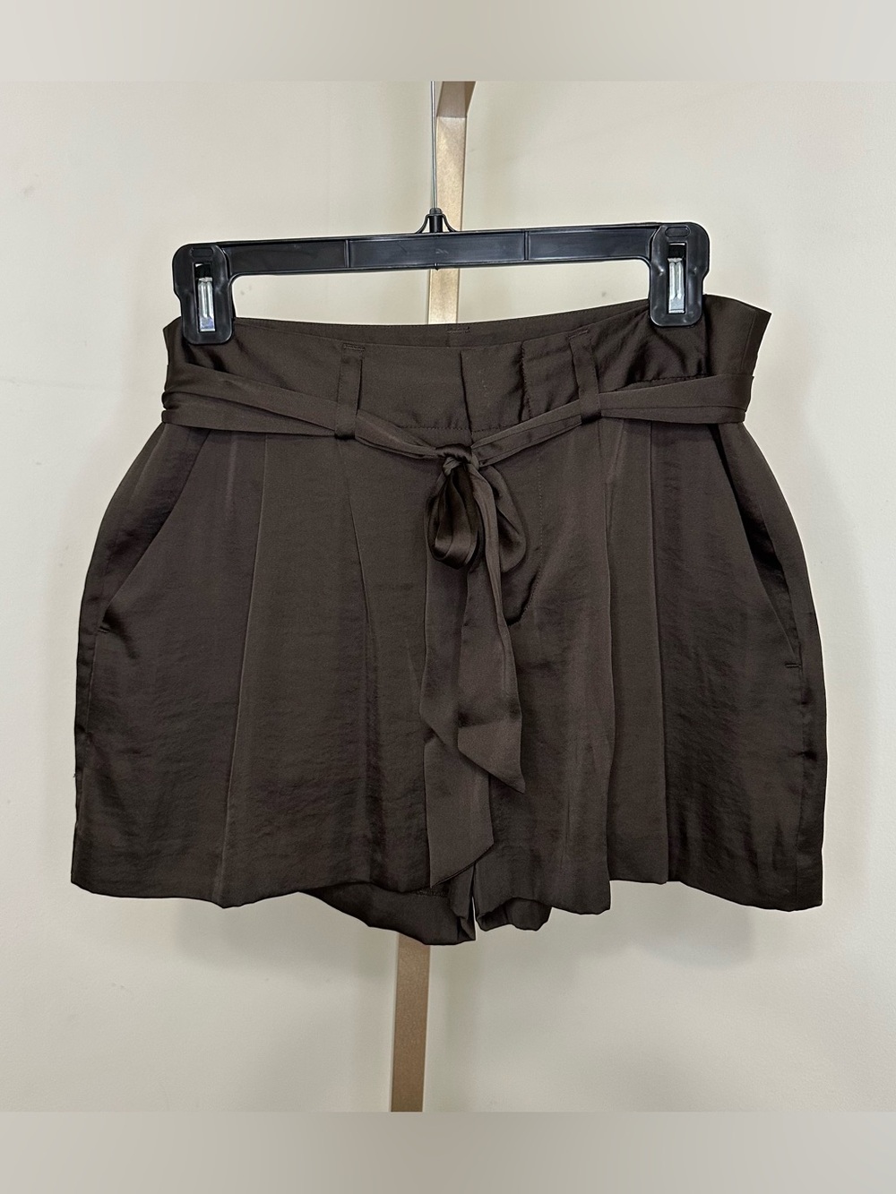 Vince Camuto Dark Brown High-Waist Paperbag Tie Shorts